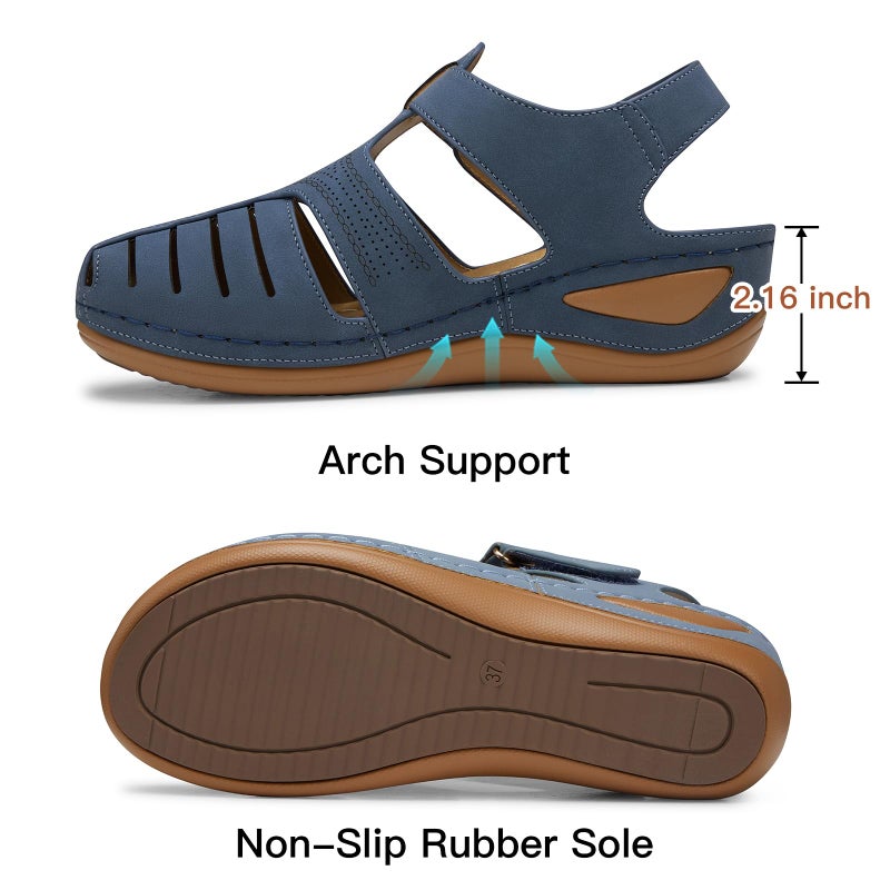 SHIBEVER Women's Wedge Sandals Summer: Closed Toe Platform Comfortable Dressy Wedge Sandals Royal Blue Size 9 - Image 2